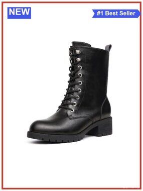 Lace-Up Combat Boots Mid-Calf Military Winter Boot with Side Zipper
